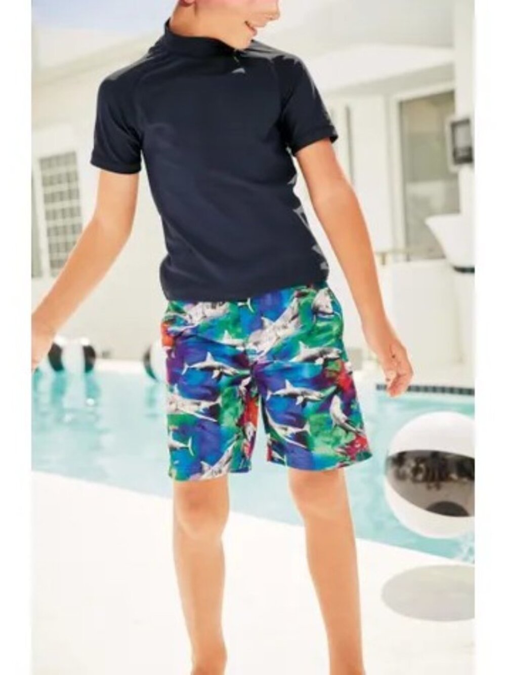 Next Boys Bright Shark Print Swim Shorts Multicolor Beach Summer 16 Years NWOT
